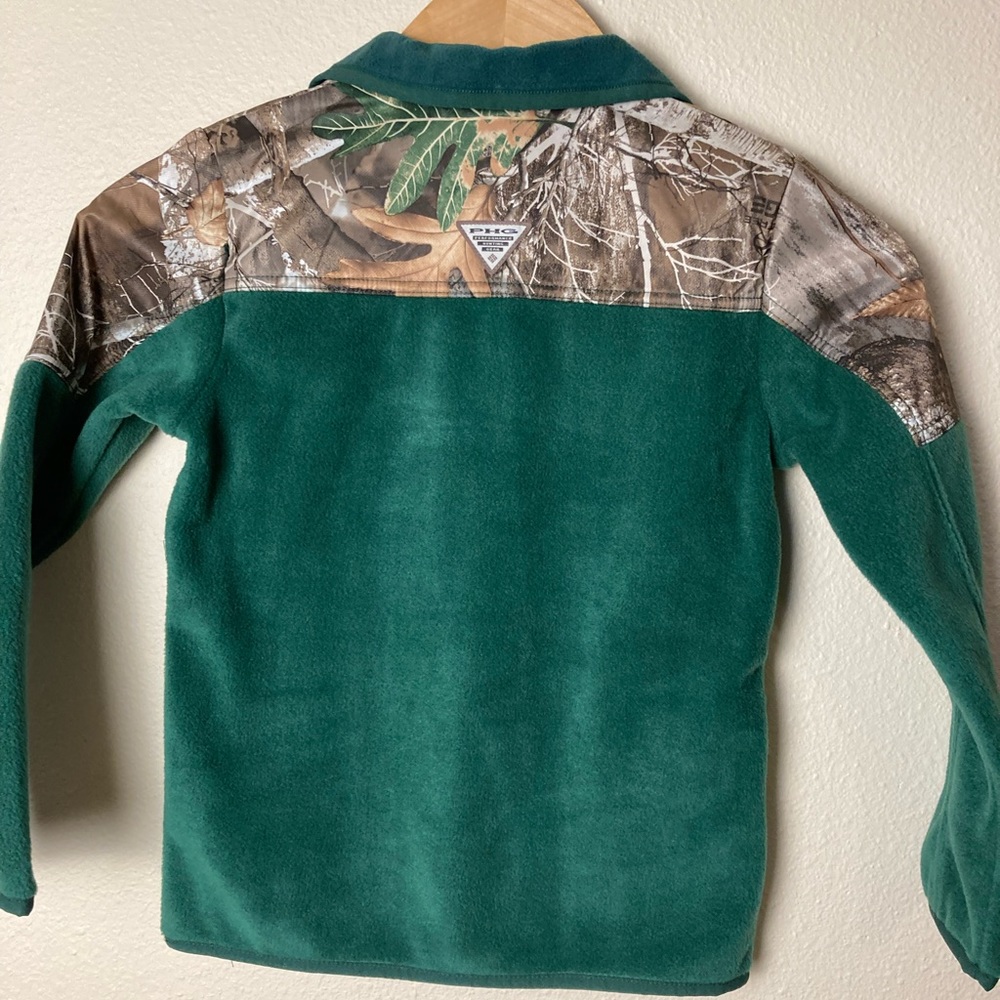 Columbia Realtree Youth Half Zip Fleece Green and Camo Pockets - Picture 5 of 8